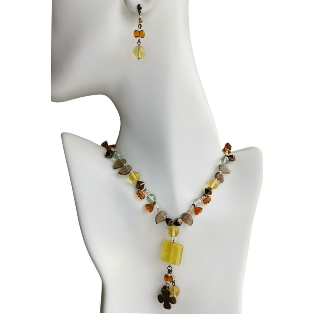 Vintage Czech Beaded Necklace and Earrings Set